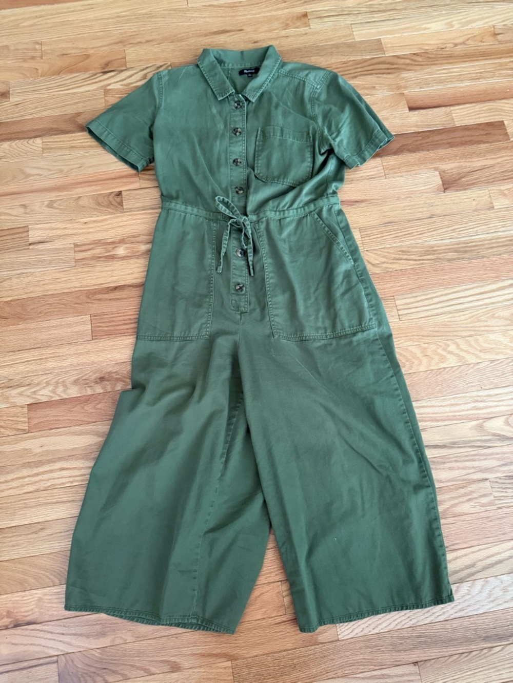 Madewell Olive Green Short-Sleeve Cropped Wide-leg Jumpsuit
